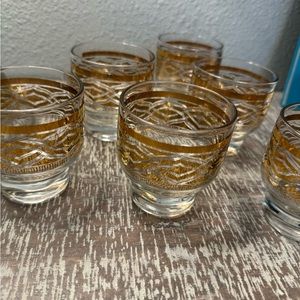 Set of 6 MCM Gold Drink Barware Cocktail Short Glasses Retro Vintage